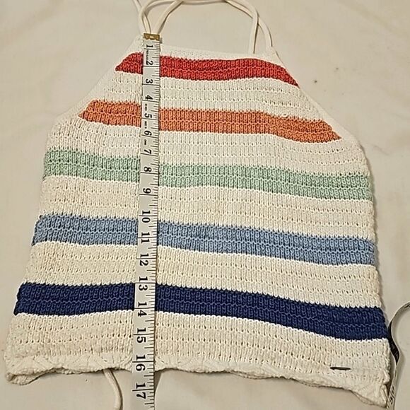 Hollister Knit Crochet Stripe Halter Cotton Tank Tied Back Size medium - Picture 5 of 9